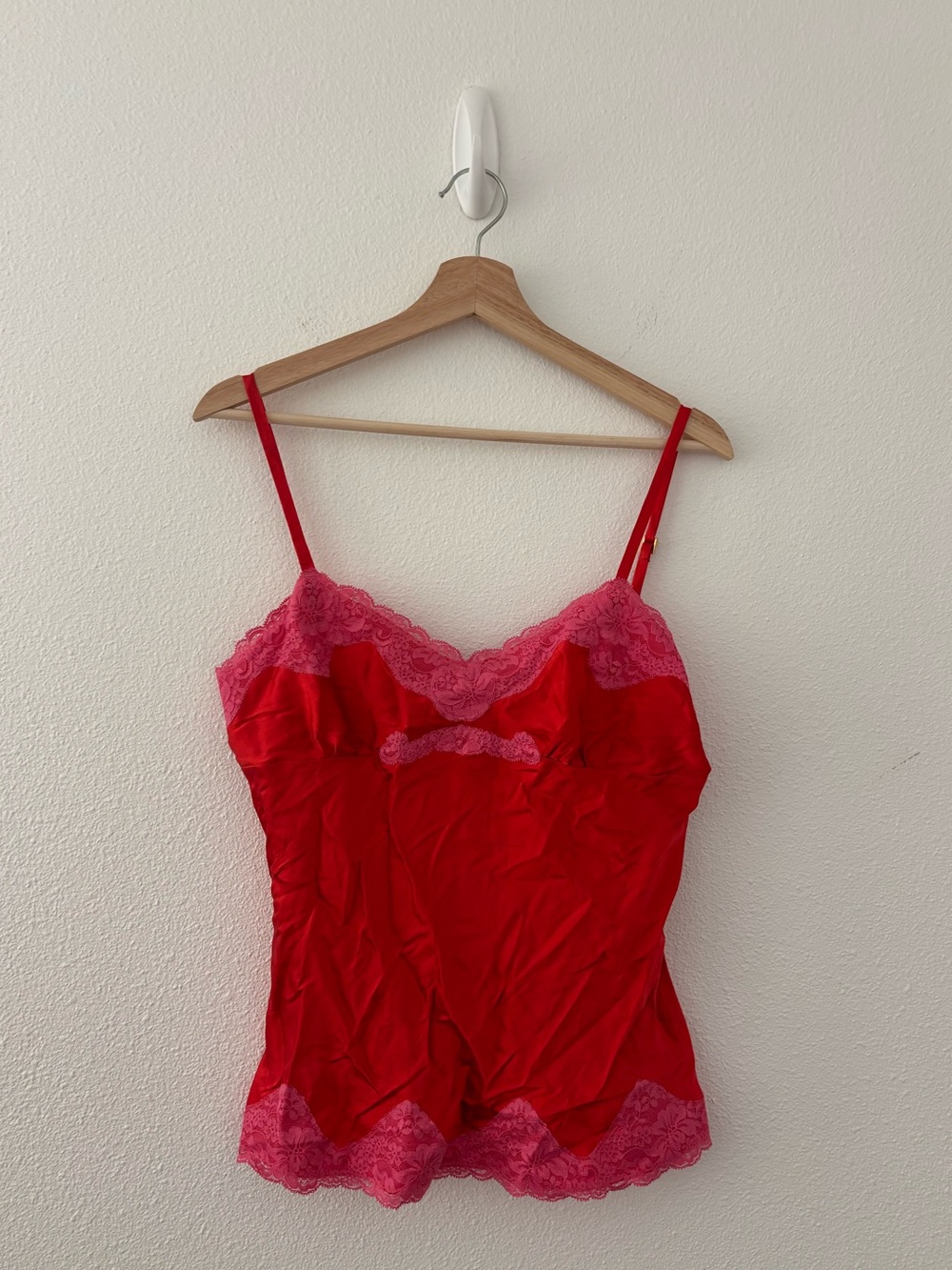 Vintage Express silk lace camisole in red and pink